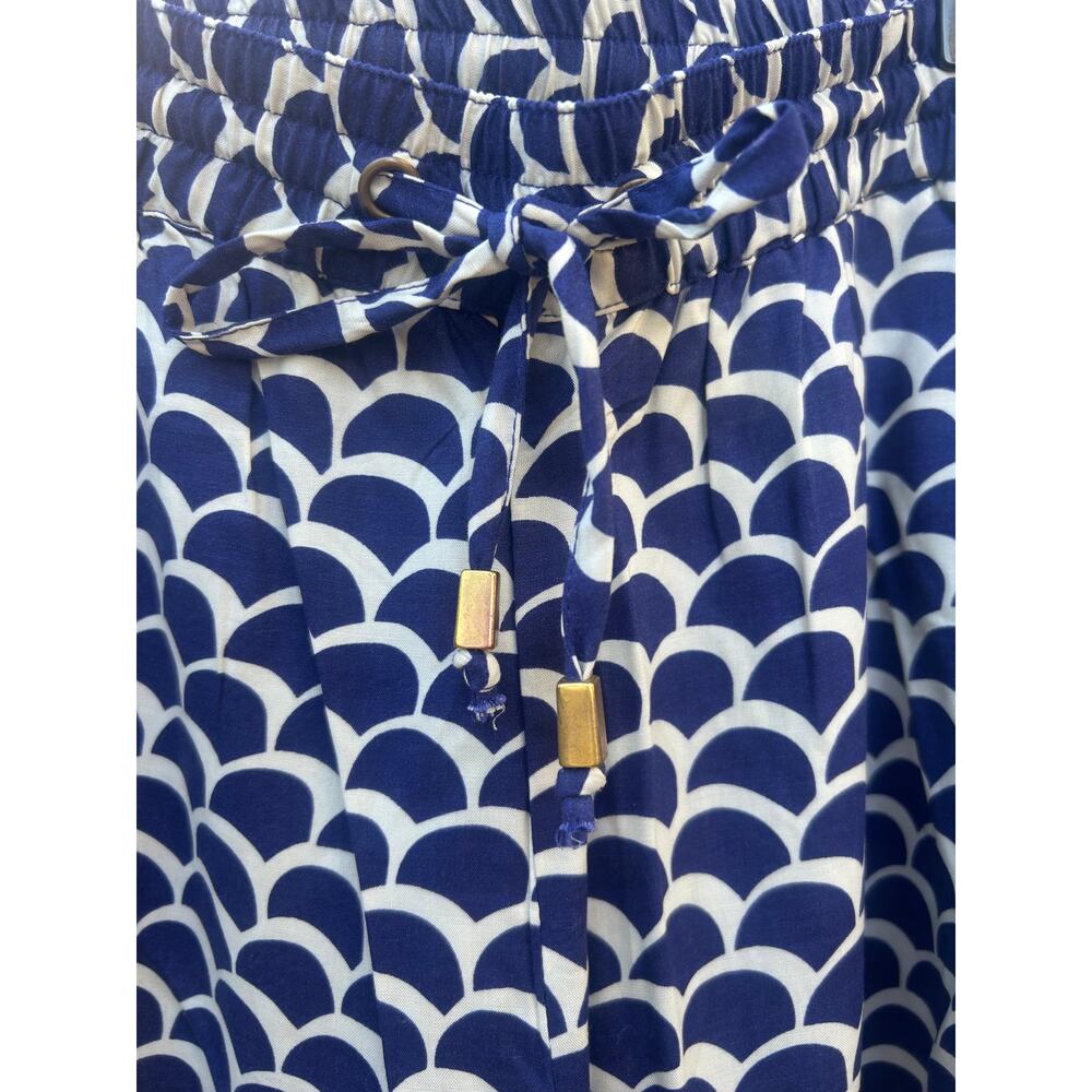 Anthropologie Navy White Scallop Print Embroidered Beaded Pants Size S - Picture 8 of 9